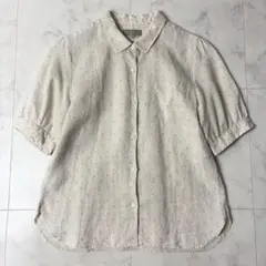 美品 マーガレットハウエル リネン100% ドット柄 半袖 ブラウス シャツ