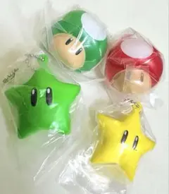 スーパーマリオ マスコット もちもちキーホルダー キノコ スター 4点セット