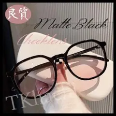 大きめフレーム ブラック 伊達メガネ つや消し 小顔効果 チークレンズ 人気