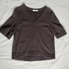 MOUSSY ダークブラウン Vネック 半袖シャツ