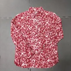 BEAMS BOY 花と鳥の長袖ネルシャツ 赤