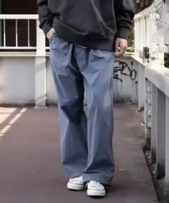 ニコアンド　コットンナイロンオーバーダイパンツ　ブルー　Mサイズ メンズ