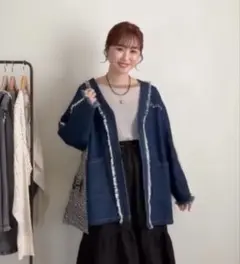 しまむら　laumeomi おみさん　フリンジデニムジャケット　ブルー