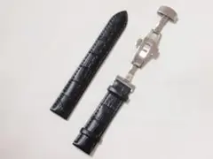 腕時計交換用ベルト クロコダイル型押し牛本革黒 18、19、20、21、22mm