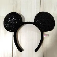 ディズニー　カチューシャ　スパンコール ミッキー　黒　完売品