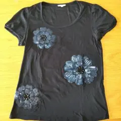 TO BE CHIC 半袖Ｔシャツ ビーズ刺繍 花柄 ネイビー М レディース