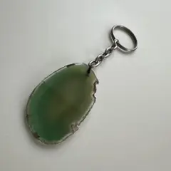瑪瑙 天然石 スライスアゲート 緑 キーホルダー加工済