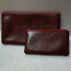 本革　ファスナーポーチ　ボルドー　2個セット　財布としても