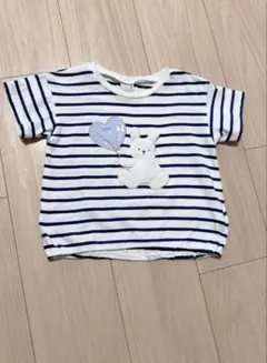 ウサギ刺繍ストライプTシャツ