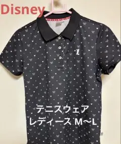 テニスウェア ポロシャツ 黒色 胸元にミッキーのワンポイント レディース M〜L