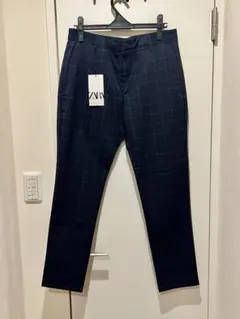 新品 ★ ZARA チェックパンツ ネイビー