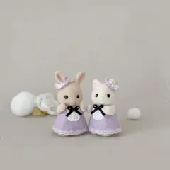 ミニチュアドール服　ワンピース2着セット　スクールラベンダー