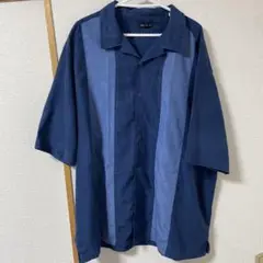 GEORGE ネイビー系ストライプ半袖シャツ　3Lサイズ