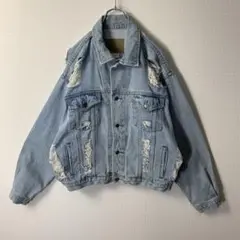 old gap crash denim jacket L マカオ製 ダメージ