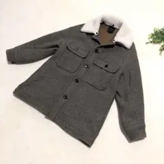スピックアンドスパン レディース ボア襟付きコート グレー シルク 高級 美品