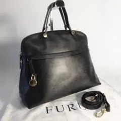 【美品】FURLA パイパー 2way ハンドバッグ 黒 ブラック L