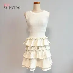 レッドヴァレンティノ ニット ワンピース ティアード ノースリーブ オフホワイト