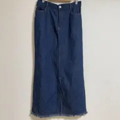 ダークデニム タイトスカート フリンジ裾