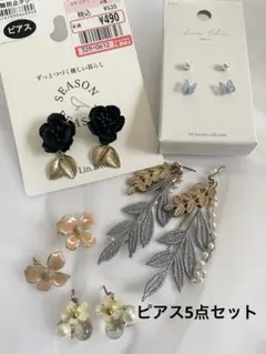 フラワーリーフモチーフピアス5点セット