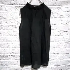 ブラックカラー ノースリーブブラウス フリルカラー シアーブラウス