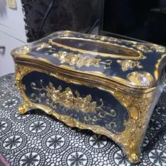 【新品未開封】豪華な黒いティッシュボックス アンティーク調