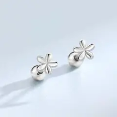 人気★ピアス　ステンレス　金属アレ対応　ネジ式　花　シルバー　ボディピアス◯