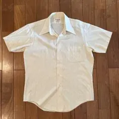 70s Newberry 半袖シャツ 薄イエロー ダイヤ柄 レトロ Mサイズ
