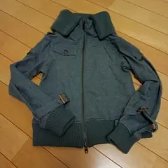リブニット衿付きミリタリー杢グレージャンパー。スェット生地。