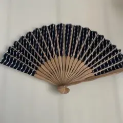 ネイビー 植物模様 扇子 タグ付き