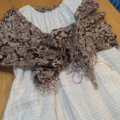 （極美品）リネン100% ストール フリンジ♡ブラウン 総柄 大判 洗える