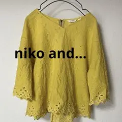 【niko and ... 】美品❗️マスタードイエロー刺繍五分袖ブラウス　M