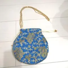 【美品】インド刺繍巾着バッグ