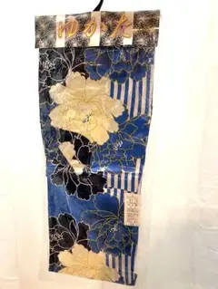 青黒ストライプ白花模様浴衣　未使用品