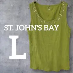 美品❣️ST. JOHN'S BAY 【L】グリーン タンクトップ ビーズ