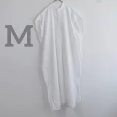 LrdR ノースリーブシャツロングワンピース　ノーカラー　ホワイト　白　綿 M