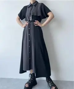 HARE フラシプリーツキリカエワンピース F ブラック×グレー バイカラー