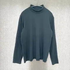 美品✦UNIQLO スムースストレッチコットンタートルネック長袖T Mグリーン
