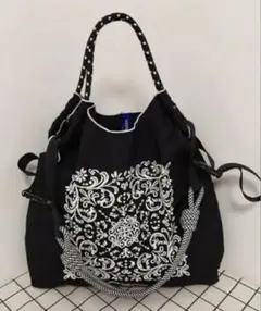 2way ペイズリー　バンダナ柄　刺繍　エコバッグ　ショルダー紐つき　トート