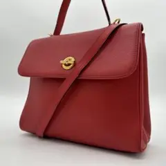 セリーヌ 2way ショルダーバッグ サークルロゴ T字金具 レッド シボ革