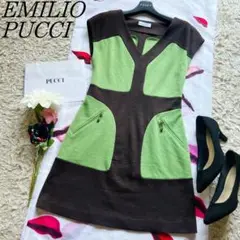 【美品】EMILIOPUCCI バイカラーワンピース 膝丈 フレンチスリーブ38