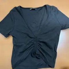 ZARA ブラック Vネック 半袖 トップス M