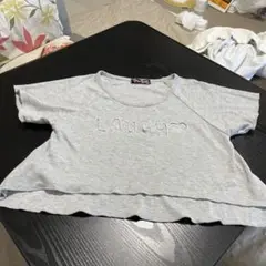グレー LAUGH プリント クロップドTシャツ