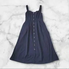 ノヘア　ジャンパースカート　ロングワンピース　ネイビー　M　ポケット有り