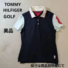 トミーヒルフィガー ゴルフウェア 鹿の子ポロシャツ カノコ 紺×白 美品