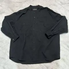 古着　ノーカラーシャツ　ブラック　黒　長袖シャツ