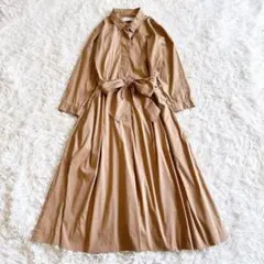 【マッキントッシュ】シャツワンピース　フレア　リボン　ベージュ　ロゴボタン　40