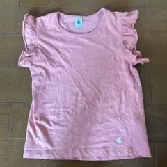 128cm フリル付きピンクオレンジコットンTシャツ
