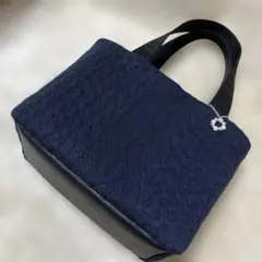 帆布使いトートバッグ=ジャカード織り×紺色
