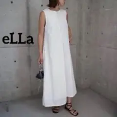 eLLa エラ ホワイト ノースリーブ ジッパーワンピース ロング丈フレア