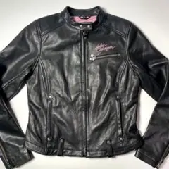 【本革】ハーレーダビッドソン レザー ライダースジャケット 黒 ピンク S